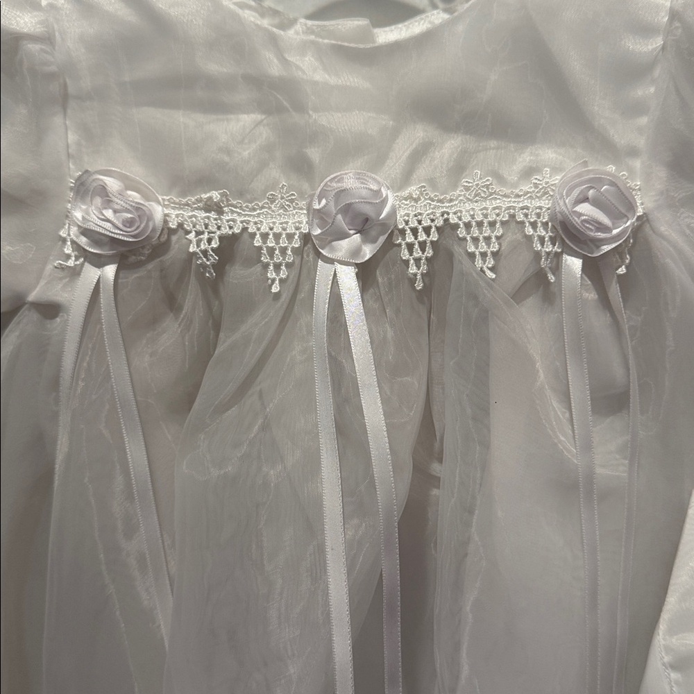 Baptism Christening White Dress with Floral Accents - Picture 2 of 11